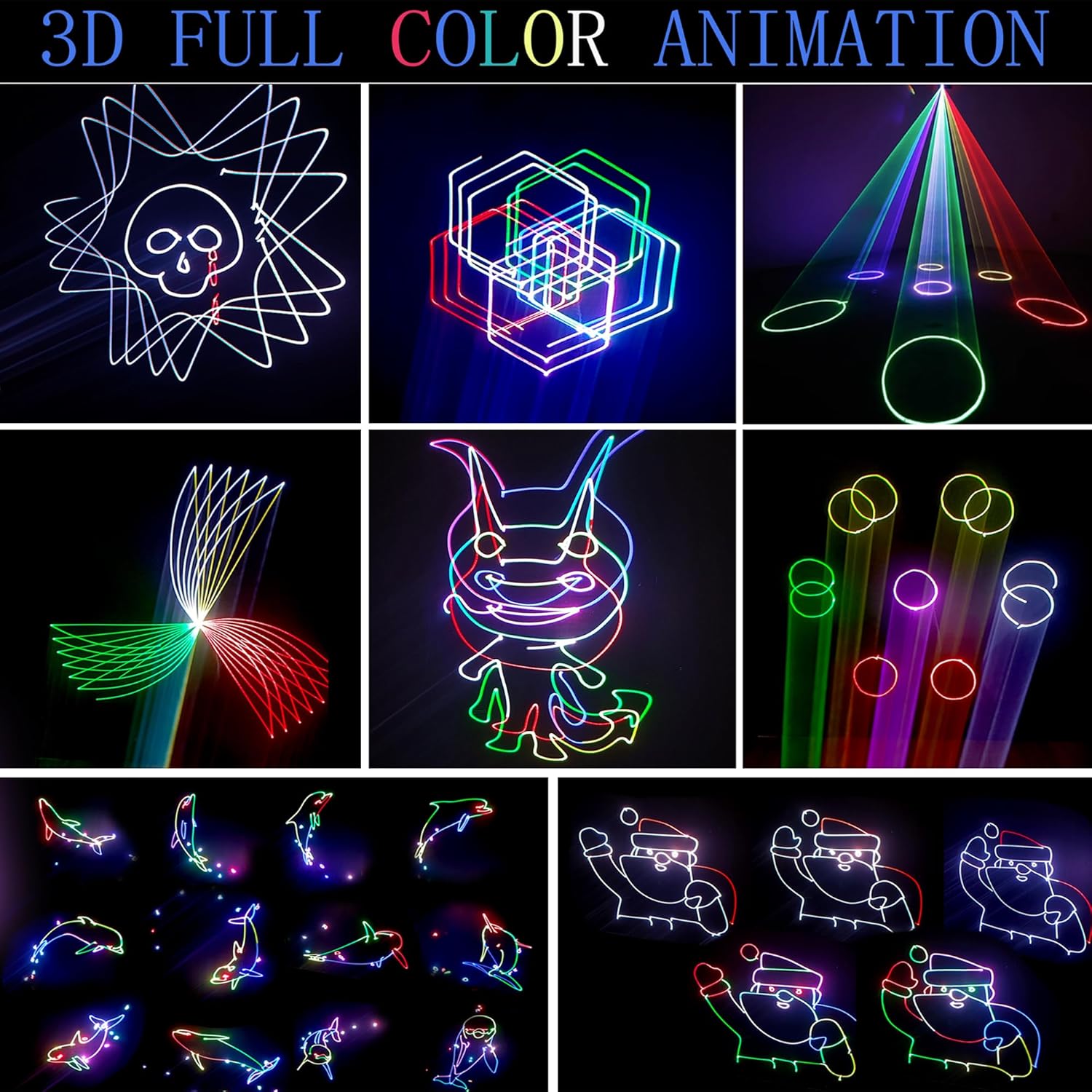 Luz láser para DJ con animación 3D a todo color, activación de sonido, DMX512, profesional, perfecta para fiestas, clubes, DJ y entretenimiento en