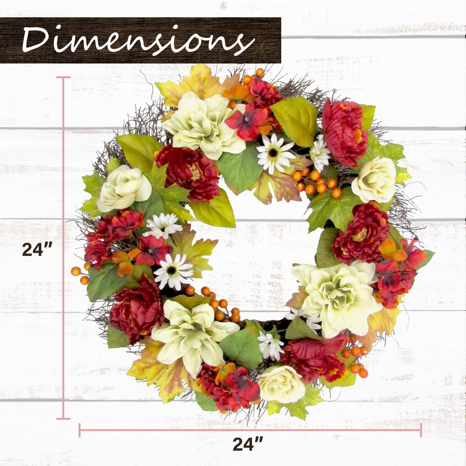 Fraser Hill Farm Corona de primavera de 24 pulgadas para colgar en la puerta con flores de peonía, hortensia y dalia, FF024SPWR002-0MLT, verde