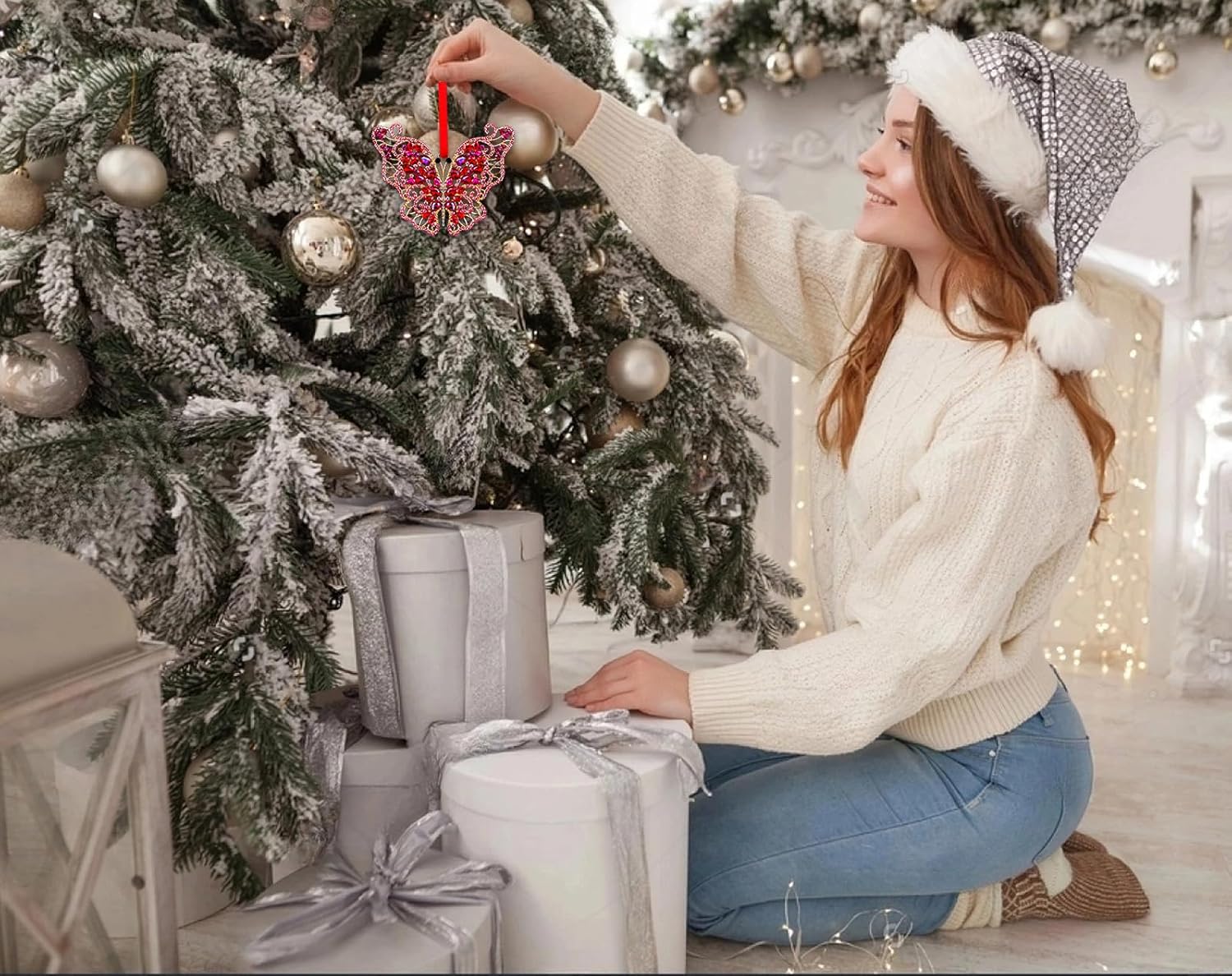 Adornos de mariposa para árbol de Navidad, adornos de mariposa rosa de metal, adorno colgante para árbol de Navidad, mariposa monarca, regalos de