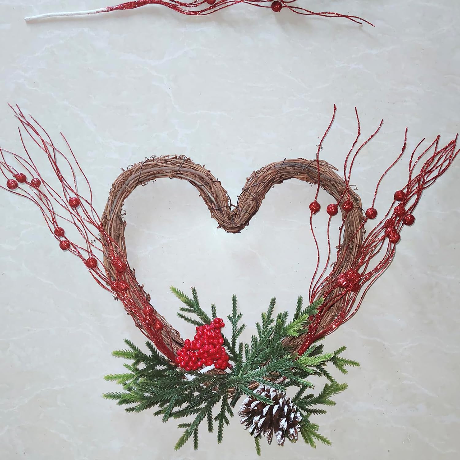 16 piezas de púas y aerosoles para árbol de Navidad, púas rojas de Navidad para árbol, decoración de árbol rojo, adornos de liquidación, flores,