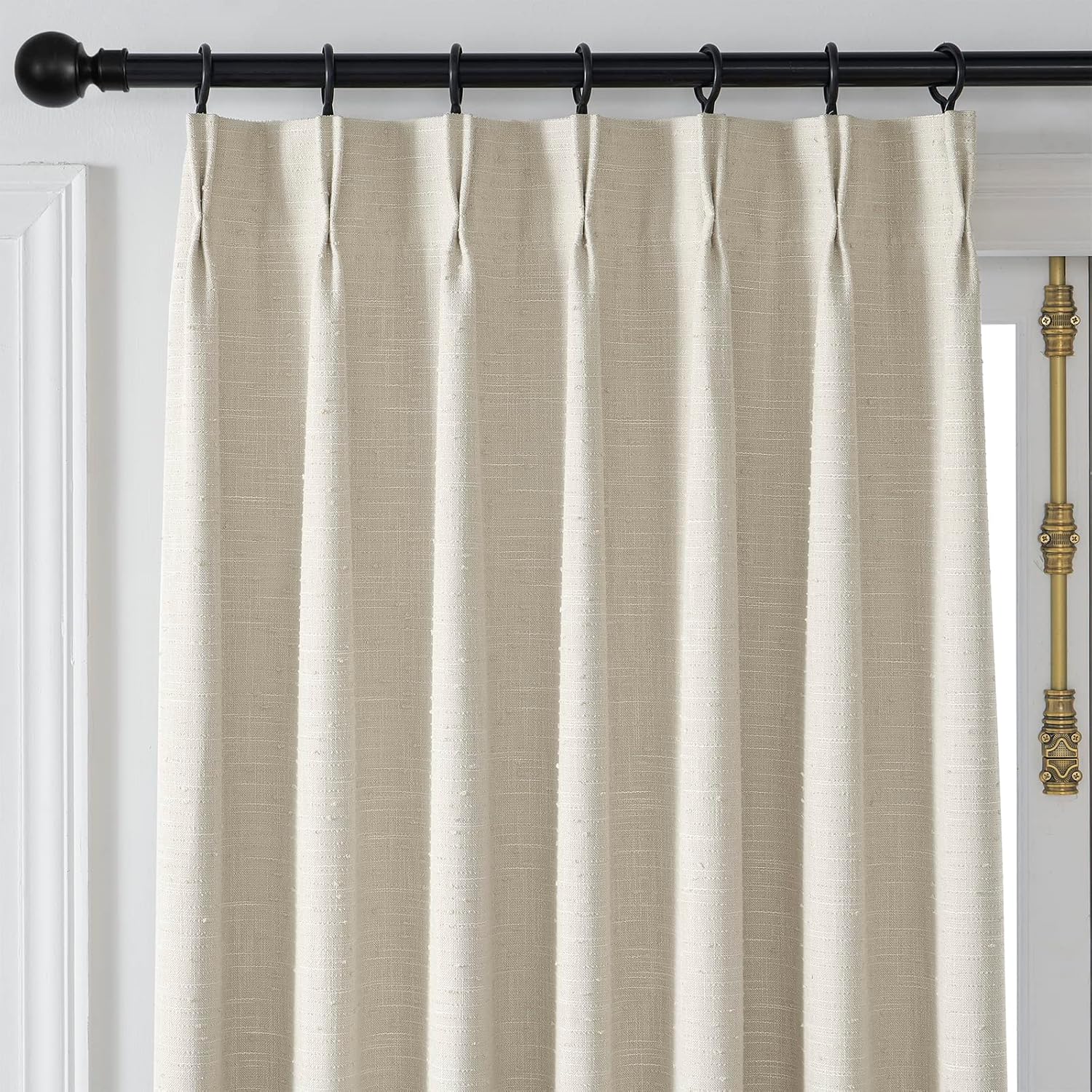 Maison Colette Cortina de lino natural transparente de 95 pulgadas de largo, con pestaña trasera, a rayas, cortinas de gasa transparente para