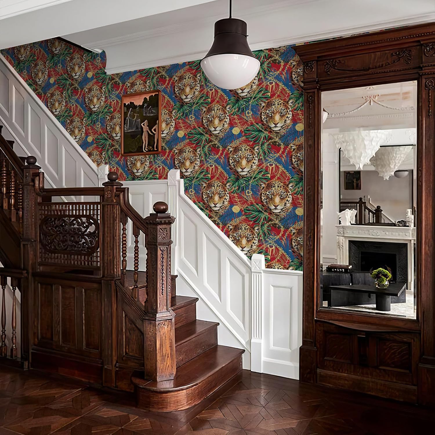 Papel tapiz floral de tigre autoadhesivo con estampado de leopardo tropical, animales de la selva, decoración de pared, decoración de habitación de
