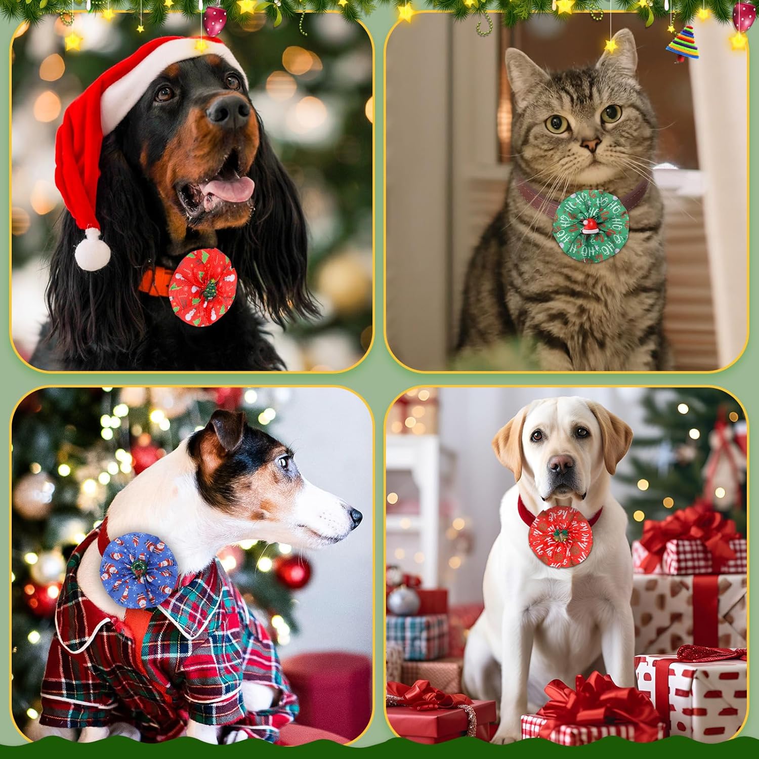 60 piezas de collar de Navidad para perro, flores, collar de flores de invierno para mascotas, pajaritas, accesorios para perros, suministros de