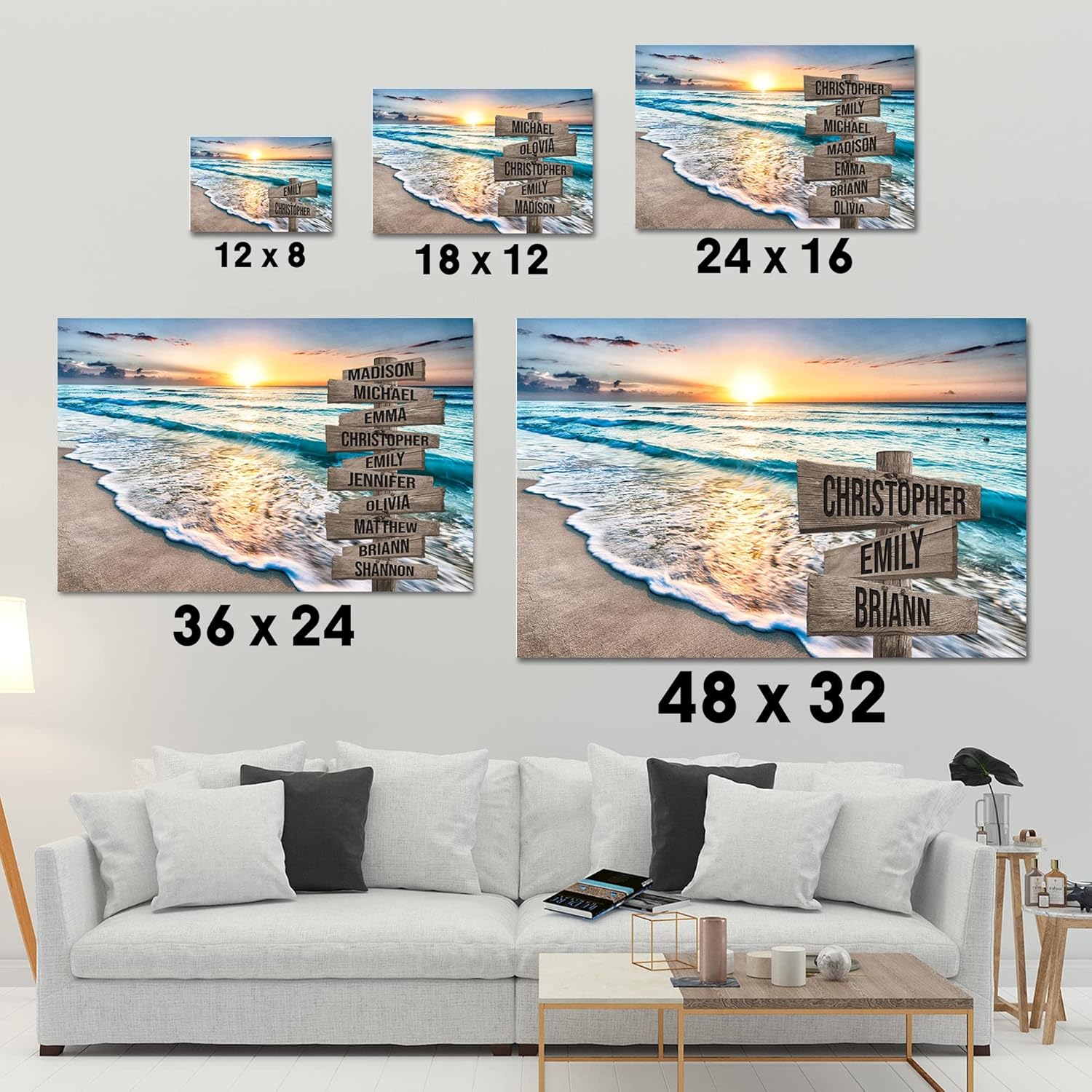 My Soul & Spirit – Lienzo personalizado con varios nombres y colores de atardecer en el océano, lienzo personalizado Crossroads para pared a