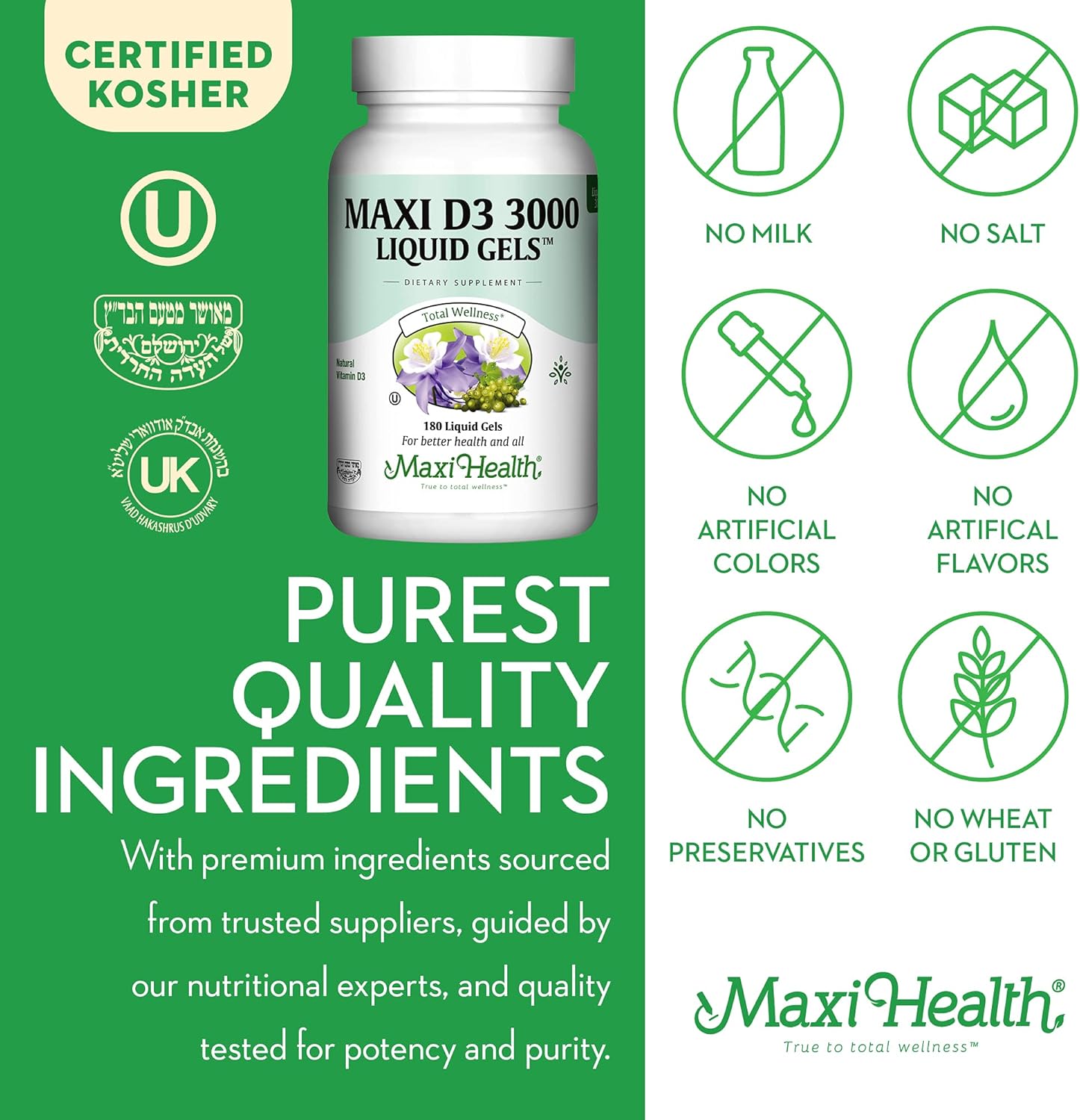 Maxi Health D3 3000 (180 geles líquidos, geles líquidos)