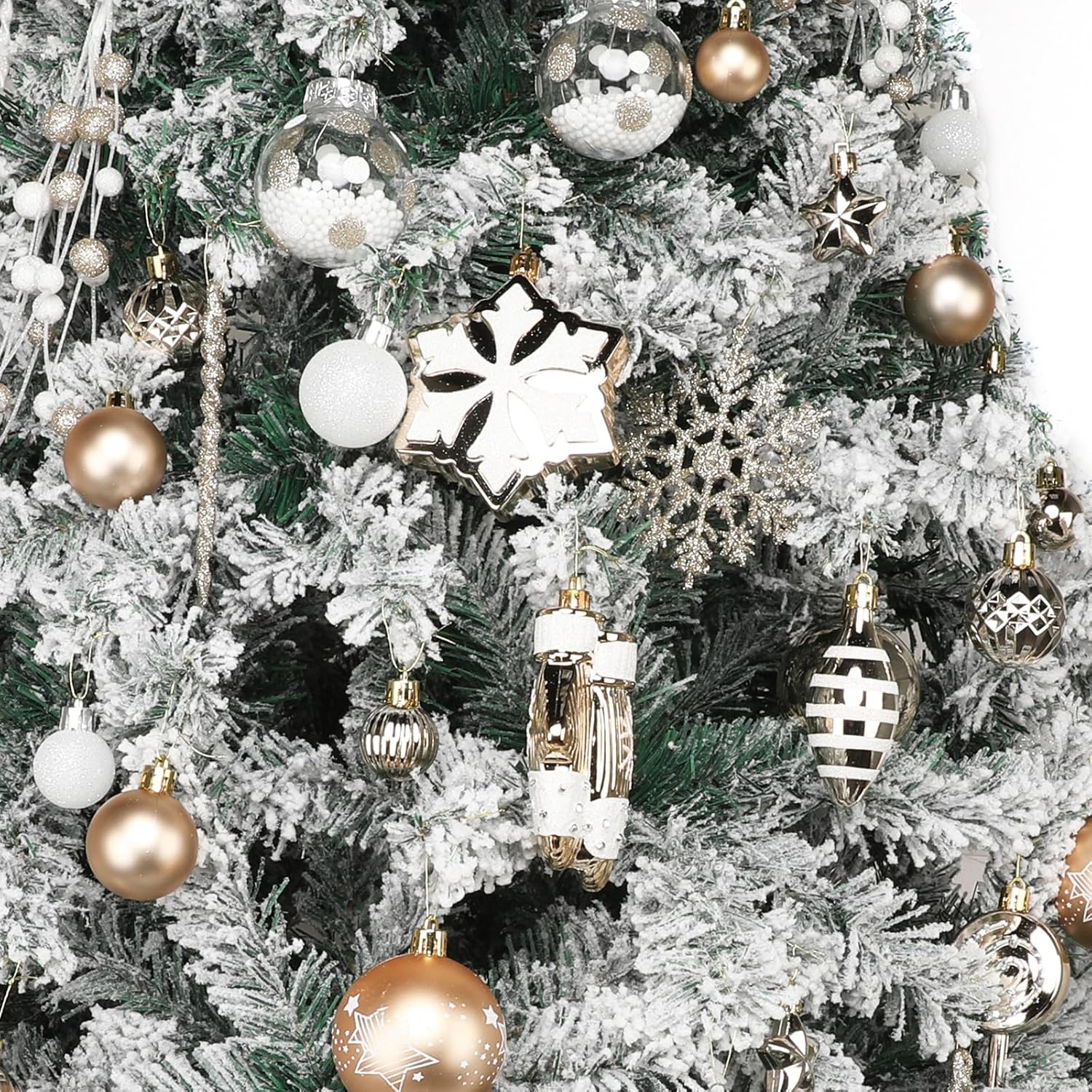 131 adornos de bola de Navidad, color champán, de NEVSETPO grande, inastillables, para árbol de Navidad, adornos de Grinch, brillantes, mate, con