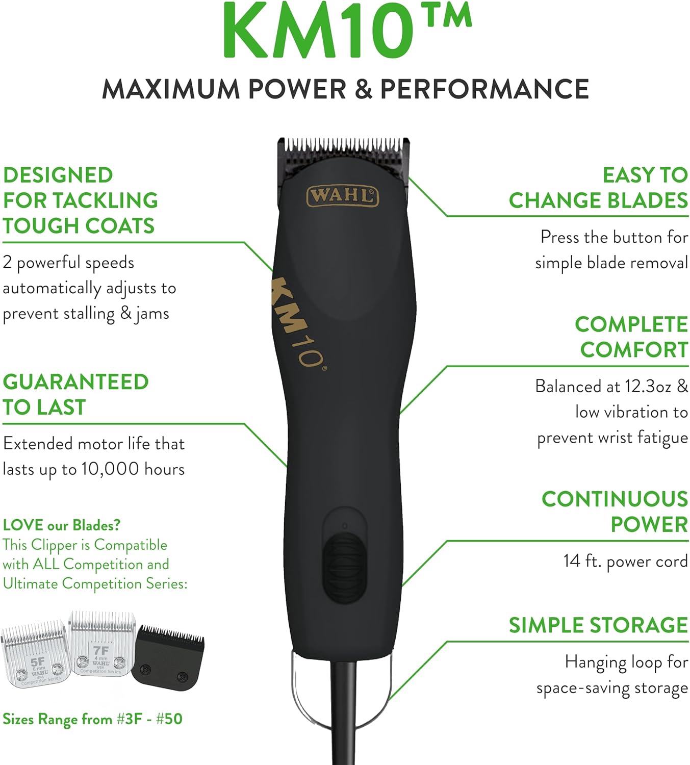 WAHL Professional Animal KM10 – Kit de cortadora de pelo de 2 velocidades sin escobillas para mascotas, perros y caballos, suministros de aseo para