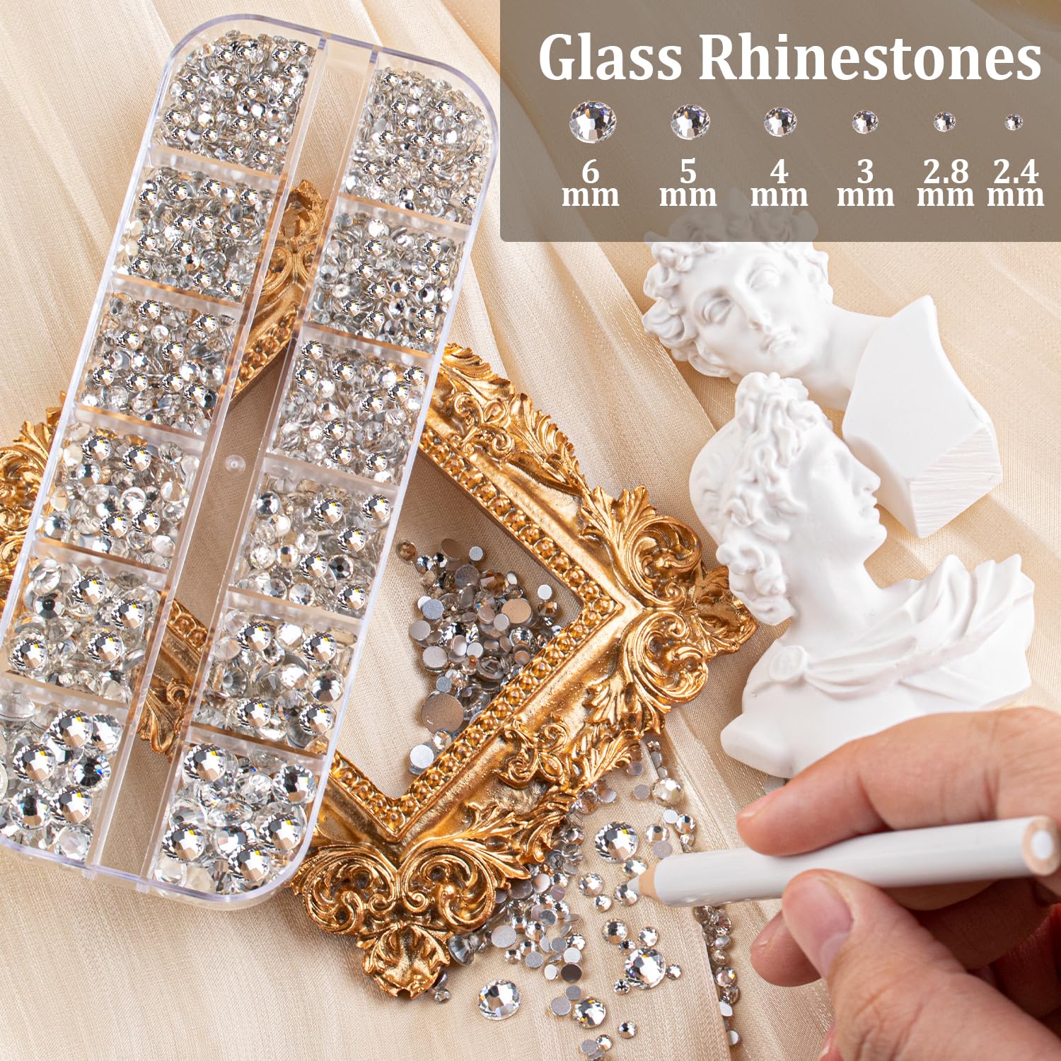 5320 gemas faciales para maquillaje con pegamento, cuentas coloridas y gemas redondas de cristal AB y transparentes, perlas planas blancas y beige y