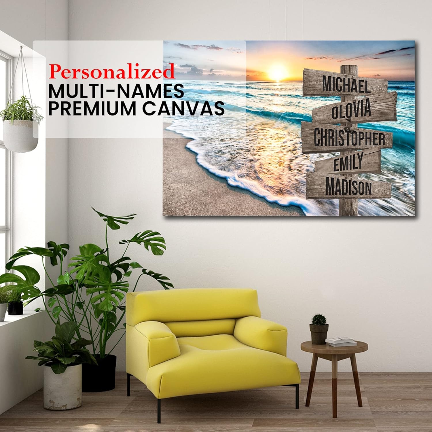 My Soul & Spirit – Lienzo personalizado con varios nombres y colores de atardecer en el océano, lienzo personalizado Crossroads para pared a