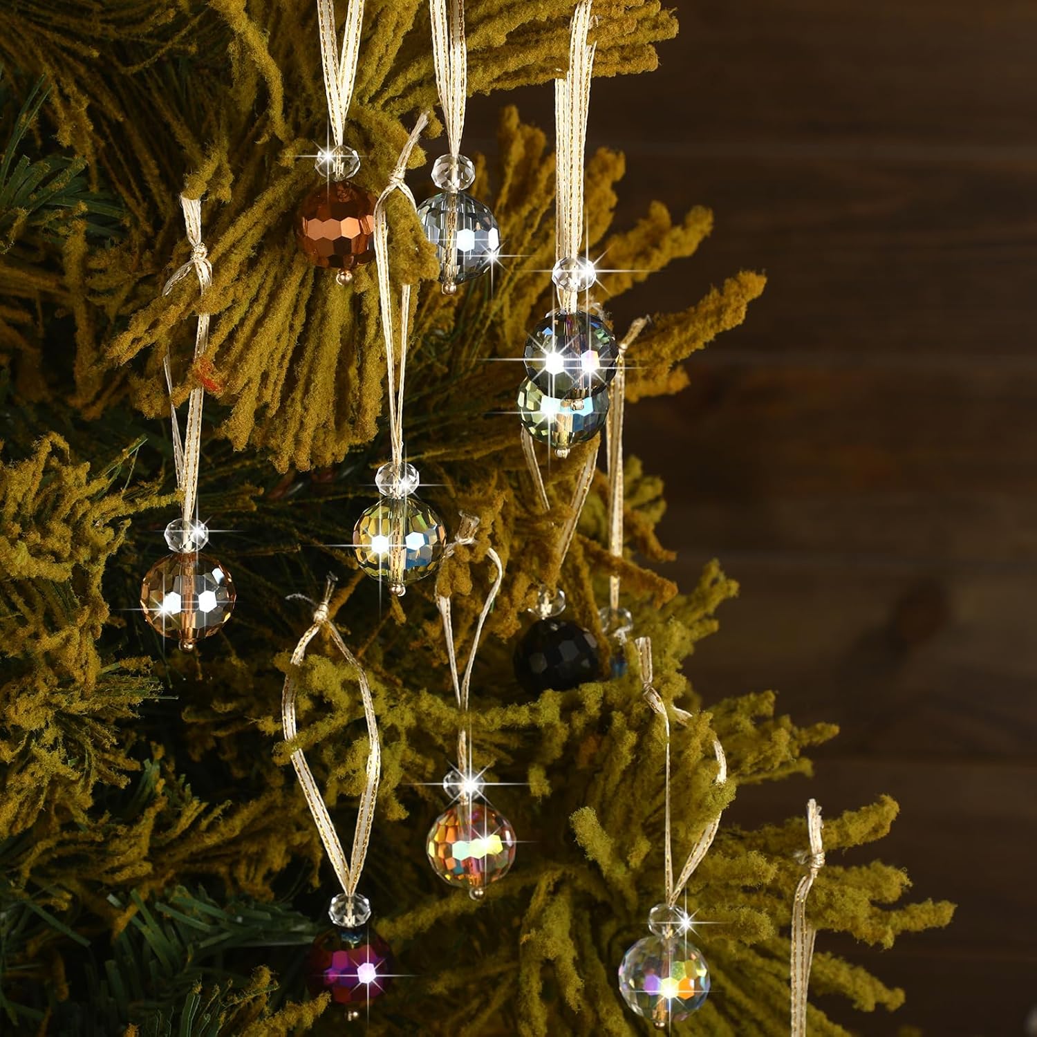 Zhehao 24 adornos de cristal de Navidad para decoración de árboles, mini esferas de cristal multicolor para colgar, prisma de 0.87 pulgadas, bolas