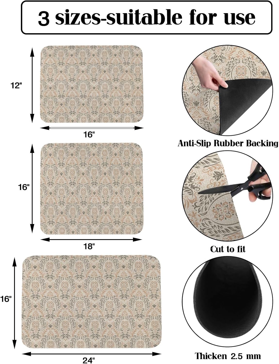 Tapete de secado de platos con patrón étnico gris beige para encimera de cocina, súper absorbente, de secado rápido, tapete delgado para fregadero