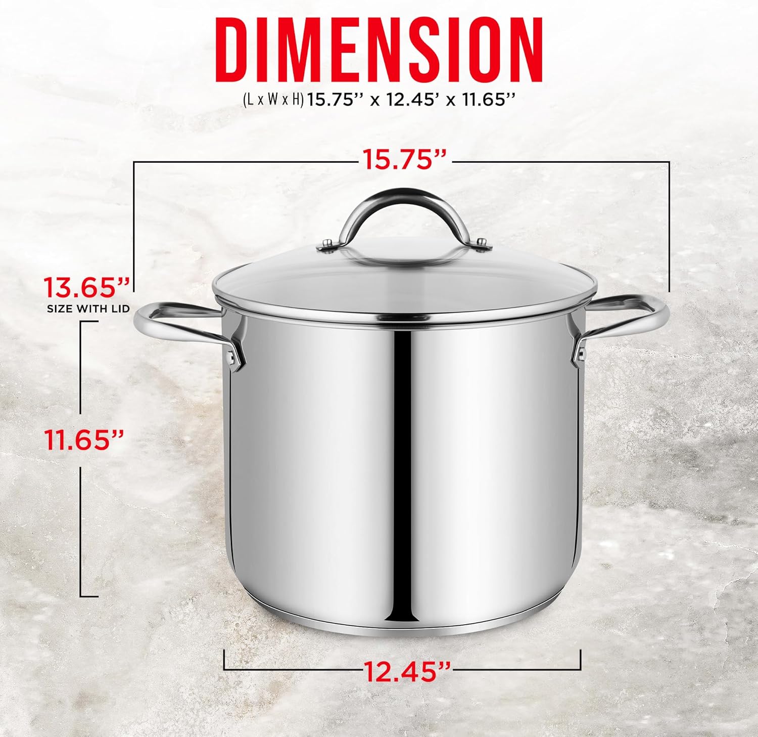 Bakken-Swiss Deluxe – Olla de acero inoxidable de 20 cuartos de galón con tapa transparente de vidrio templado, deliciosas sopas, guisos y cocción