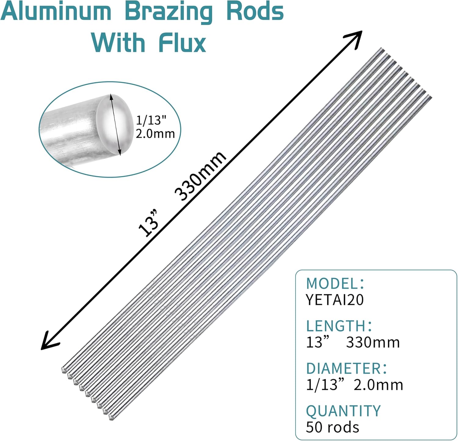 Varilla de soldadura de aluminio de 50 varillas 113 para antorcha de propano, varillas de soldadura de aluminio con núcleo de fundente, sin