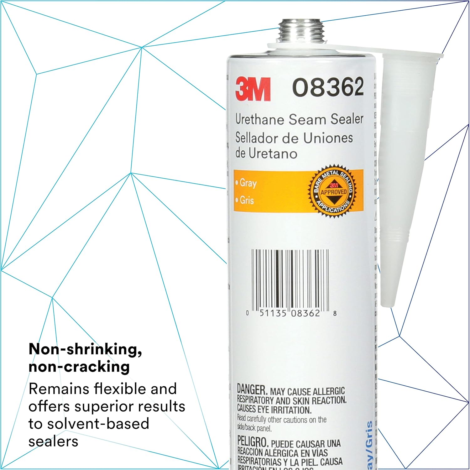 3M Sellador de costuras de uretano, 08362, color gris, alto contenido de sólidos, permanentemente flexible, cartucho de 10.5 fl oz10.5 fl oz