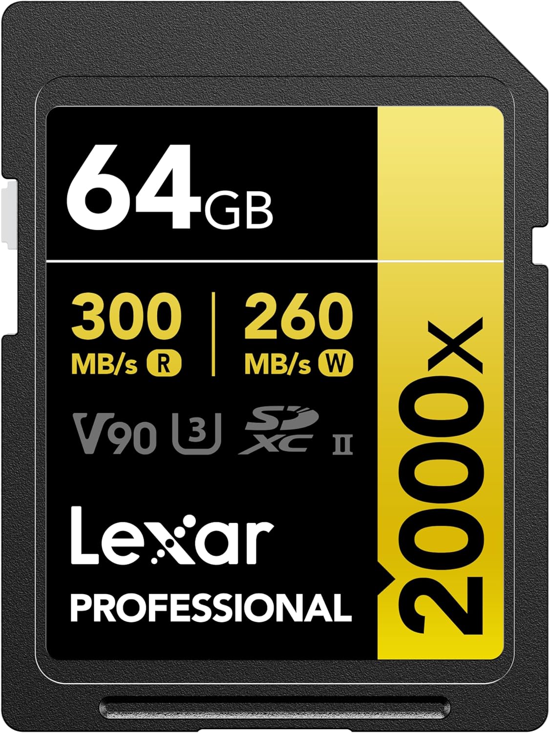 Lexar Tarjeta de memoria SDXC profesional de 64 GB, 2000x, UHS-II, C10, U3, V90, video Full-HD y 8K, lectura de hasta 300 MBs, para cámaras DSLR,
