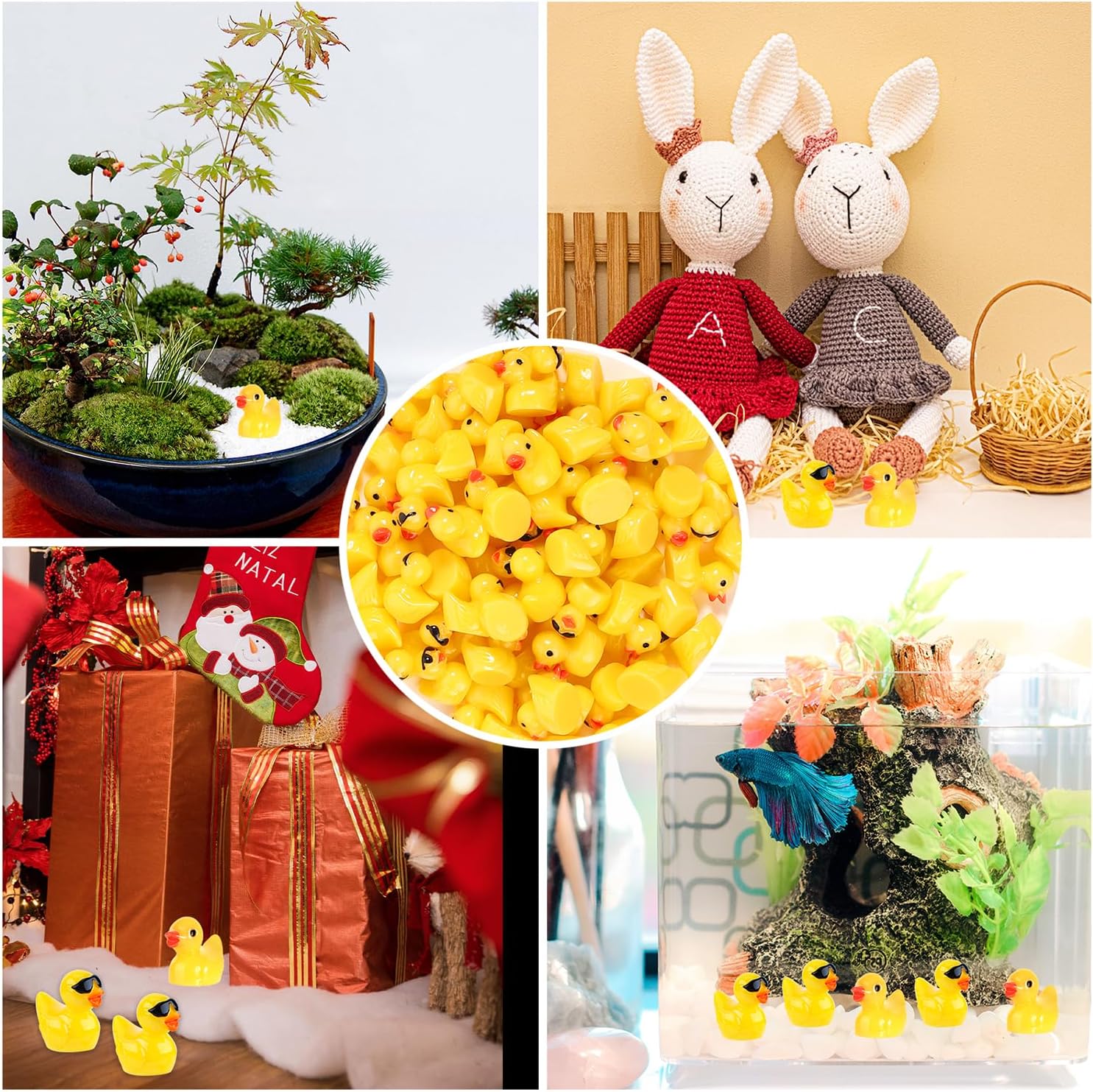 100 mini patos de resina, 50 lindos patos de resina con lentes de sol y 50 patos de resina de ojos negros en miniatura para casas de muñecas,
