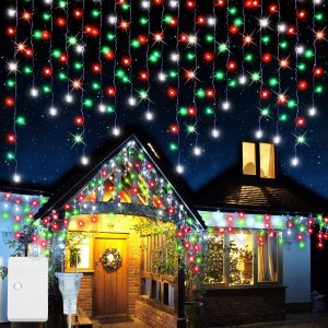 Baquler Luces LED de Navidad de carámbano de 200 pies, decoración al aire libre, 2592 luces LED extralargas parpadeantes, 8 modos, cable Baquler Luces LED de Navidad de carámbano de 200 pies, decoración al aire libre, 2592 luces LED extralargas parpadeantes, 8 modos, cable