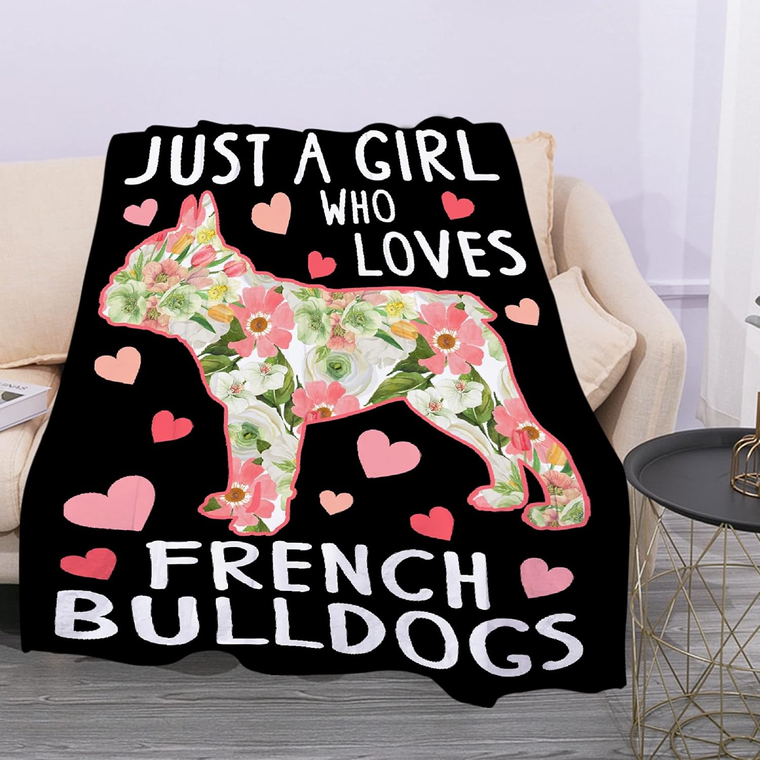 Just A Girl Who Loves – Manta de franela de Bulldogs franceses, súper suave y acogedora, para sofá y cama, ligera y duradera, adecuada para todas