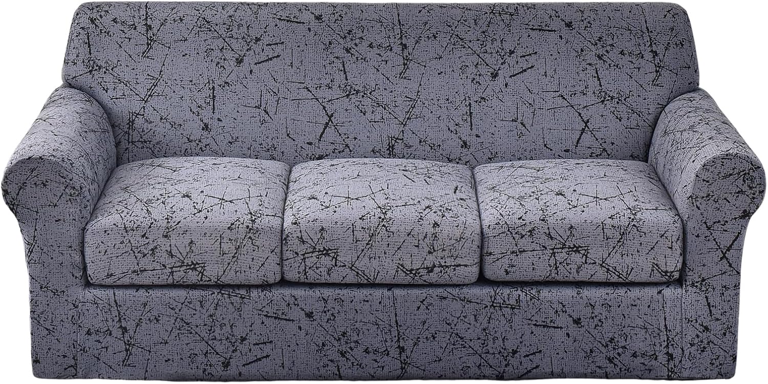 Funda elástica de 4 piezas para sofá de 3 cojines, funda de sofá impresa, suave, lavable, funda de sofá seccional, protector de muebles para sala de