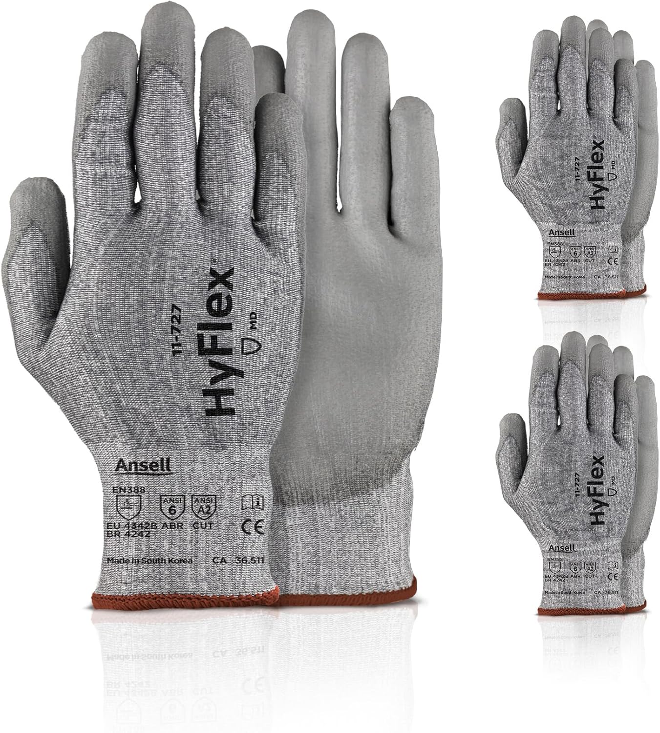 Hyflex Ansell 11-727 – Guantes industriales ultraligeros resistentes a cortes con palma reforzada