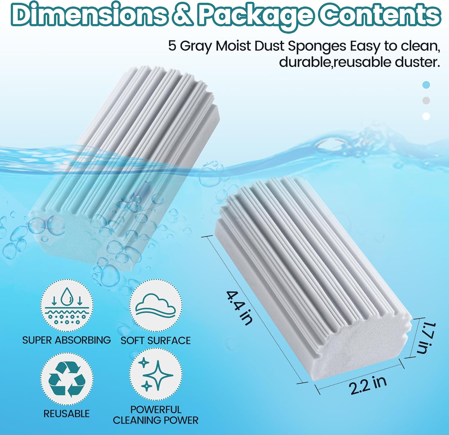 Paquete de 2 plumeros húmedos, esponja limpiadora, herramienta de limpieza para persianas, espejos, pisos, barandillas y ventiladores de techo,