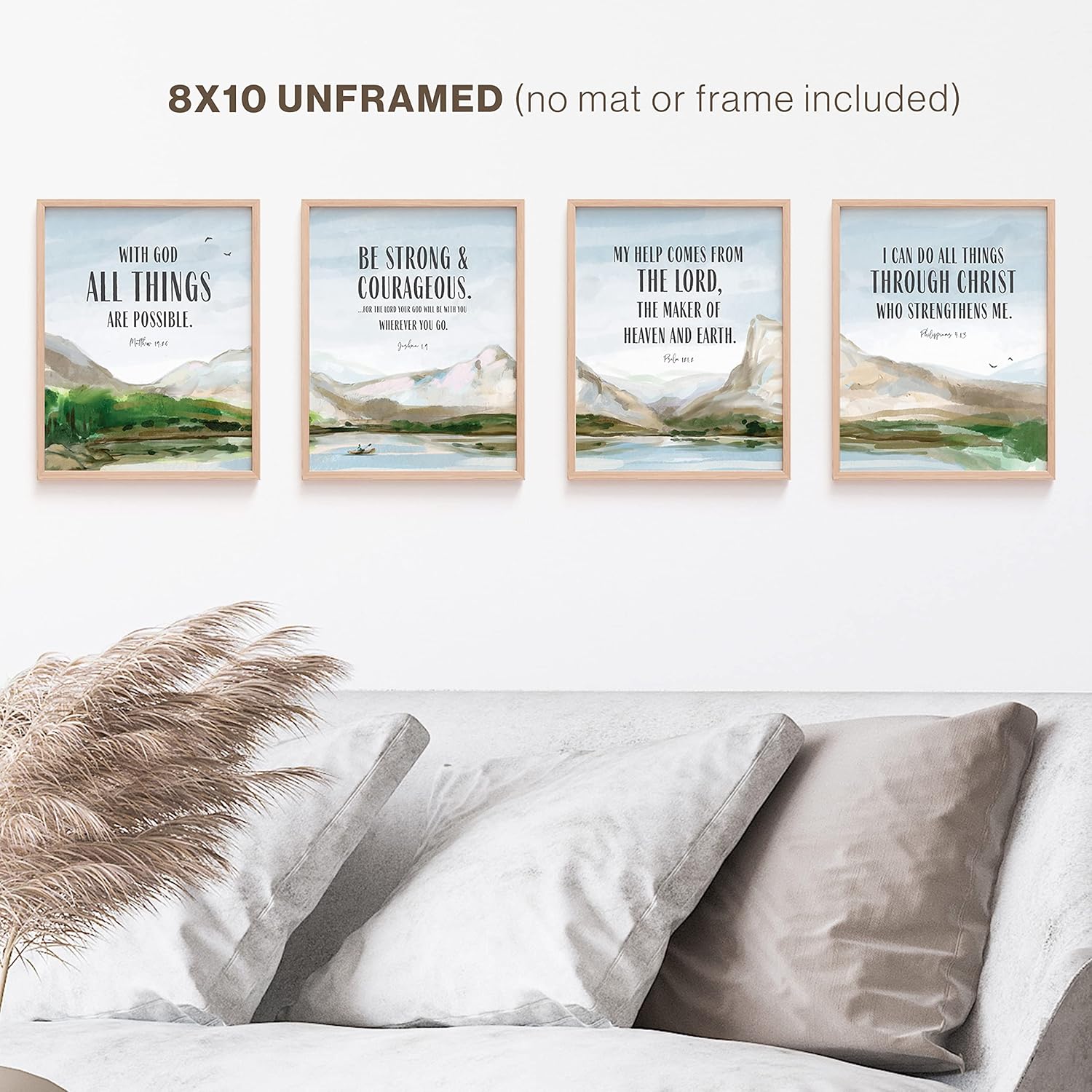 Juego de póster con versículo bíblico con texto en inglés “I Can Do All Things Through Christ”, decoración de pared cristiana de 4 piezas, arte de