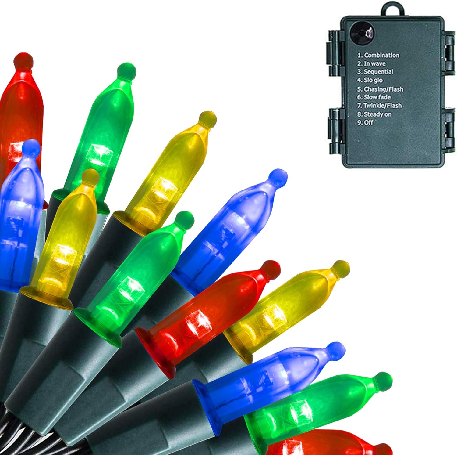 FUNPENY – 50 luces LED de Navidad para uso al aire libre de 16 pies, tira de luces con 8 modos, luces impermeables para árbol en interiores y