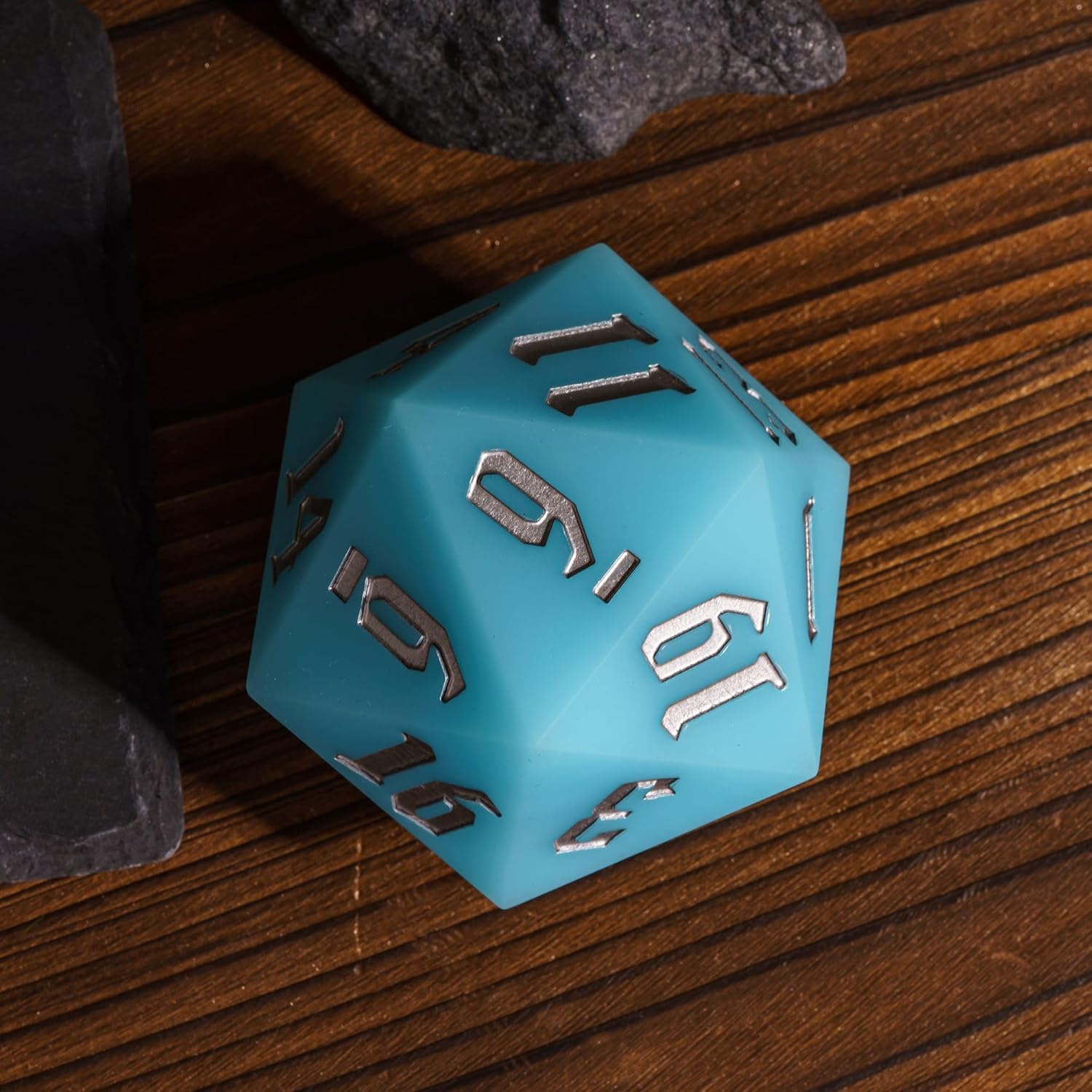 Dados D20 de silicona D20 de 2.165 in, grandes que brillan en la oscuridad D20 individuales de 20 caras, dados poliédricos gigantes D20 con caja de