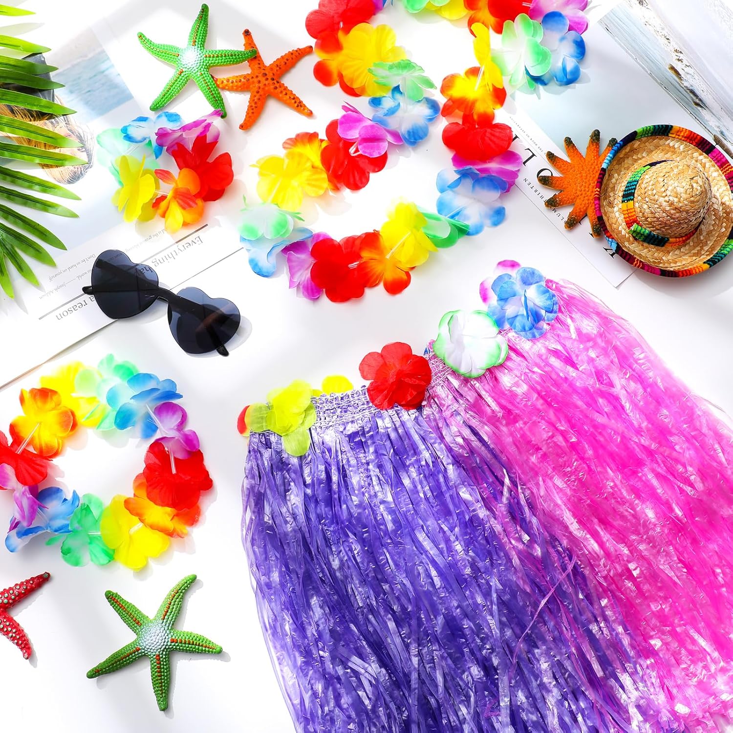 12 juegos de falda elástica de hierba de bailarina hula hawaiana Luau hierba faldas de flores conjunto de disfraz para niños fiesta Luau