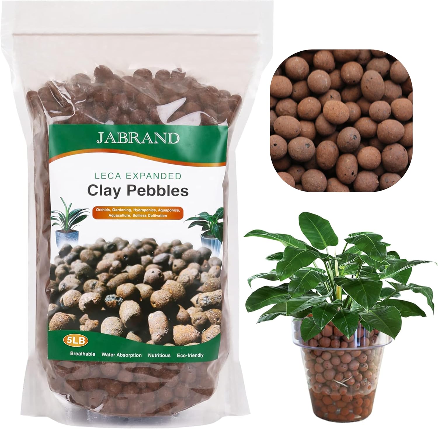 LECA – Guijarros de arcilla expandida orgánica de 5 libras, suministros hidropónicos de orquídea acuapónica para plantas de jardín de interiores y