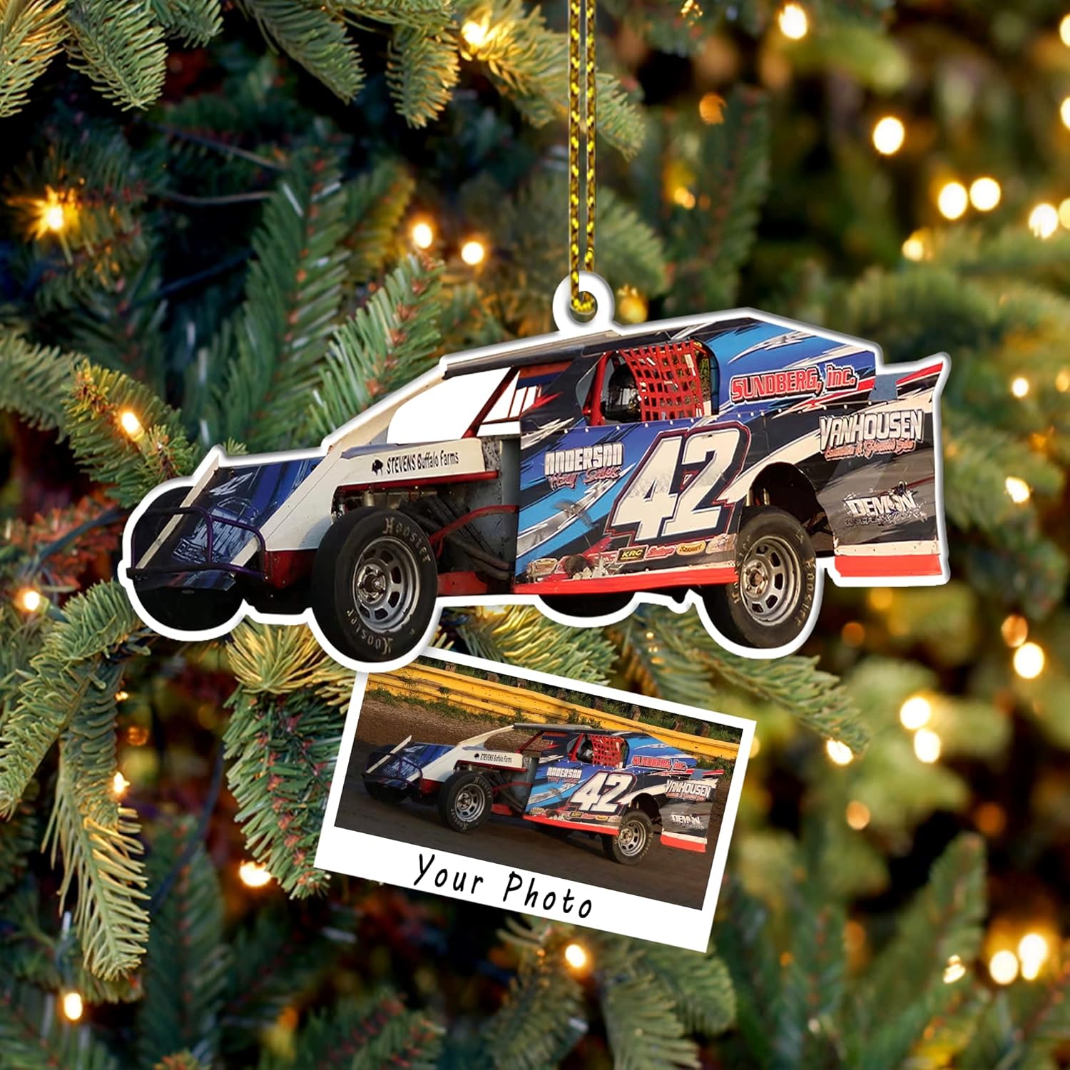 Adorno de Navidad con foto personalizada para amantes de las carreras de modelos tardíos por Kool-Kool, regalo de carreras de pista de tierra,