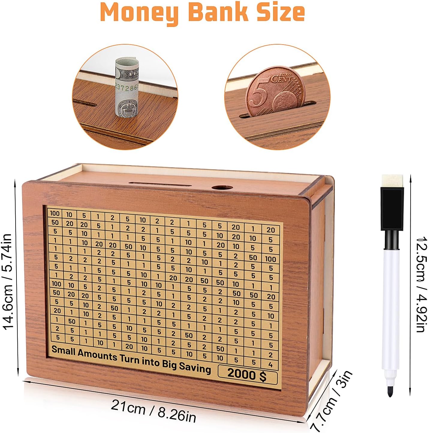 Caja de dinero de madera para niños y adultos, caja de ahorro retro con contador para objetivos de ahorro, ahorro de dinero con cuenta regresiva y