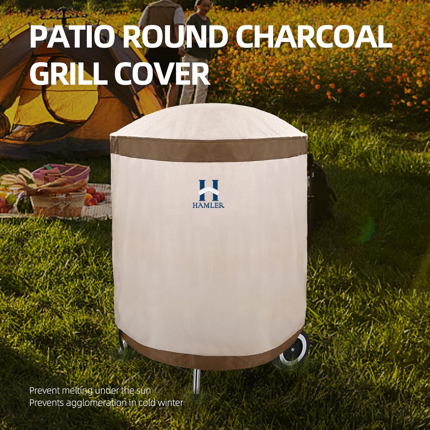 HAMLER Cubierta redonda para barbacoa, cubierta pequeña para ahumador de 28 pulgadas, resistente al agua, para exteriores, compatible con Weber,