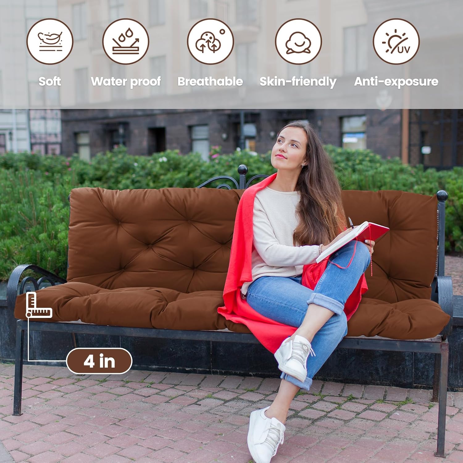 TIANTBD Cojines de asiento de repuesto con respaldo, cojines gruesos de 4 pulgadas, 2-3 plazas, impermeables, con lazos, para muebles de jardín y
