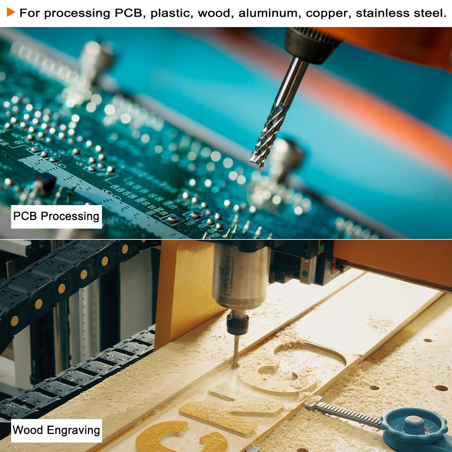 10 Uds. Fresas de extremo CNC Router Bits 18 “Shank 0.071 in Blue Coated Tungsten Carburo Fresas para PCB Acrílico Madera Aluminio Metal