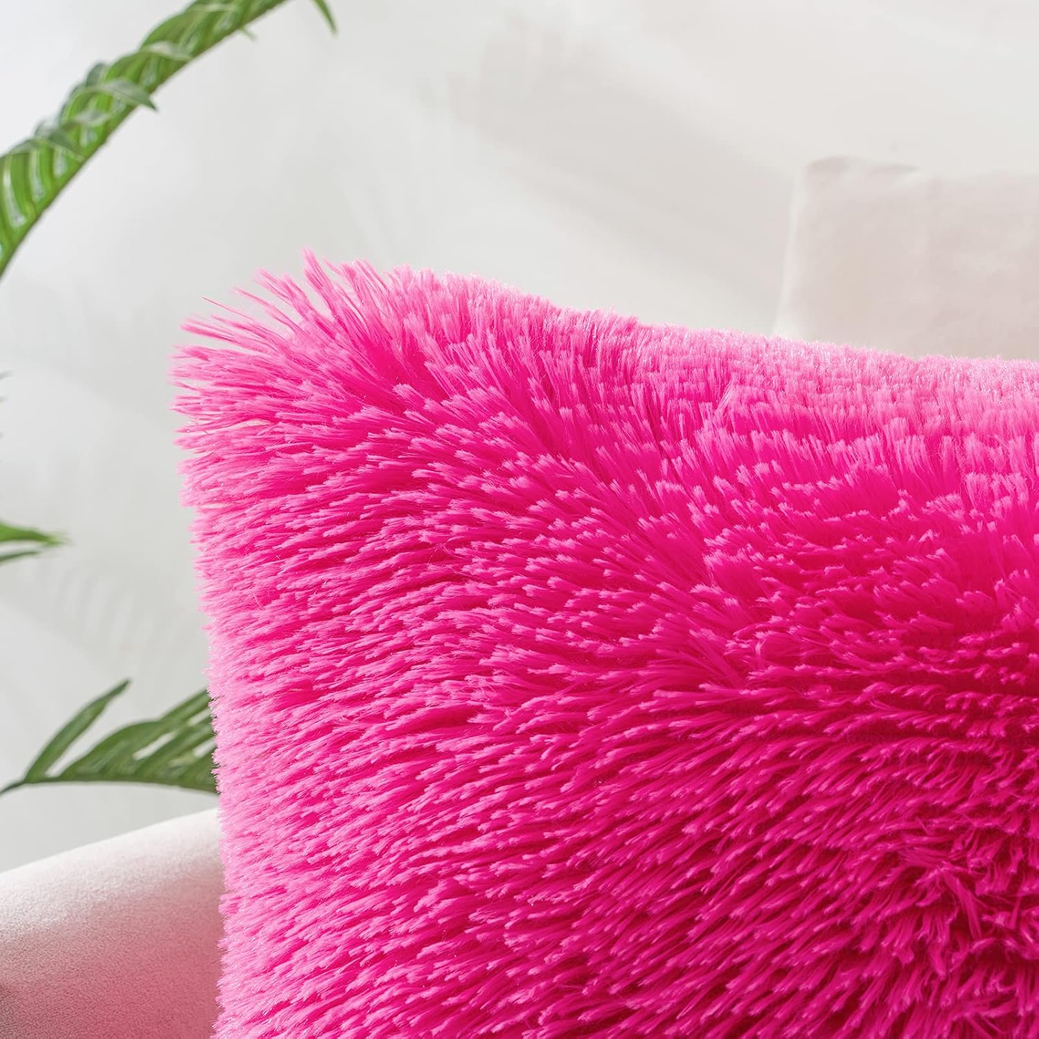 Woaboy Paquete de 2 fundas de almohada de piel sintética de lujo, decorativas, suaves y esponjosas, fundas de cojín cuadradas para sala de estar,