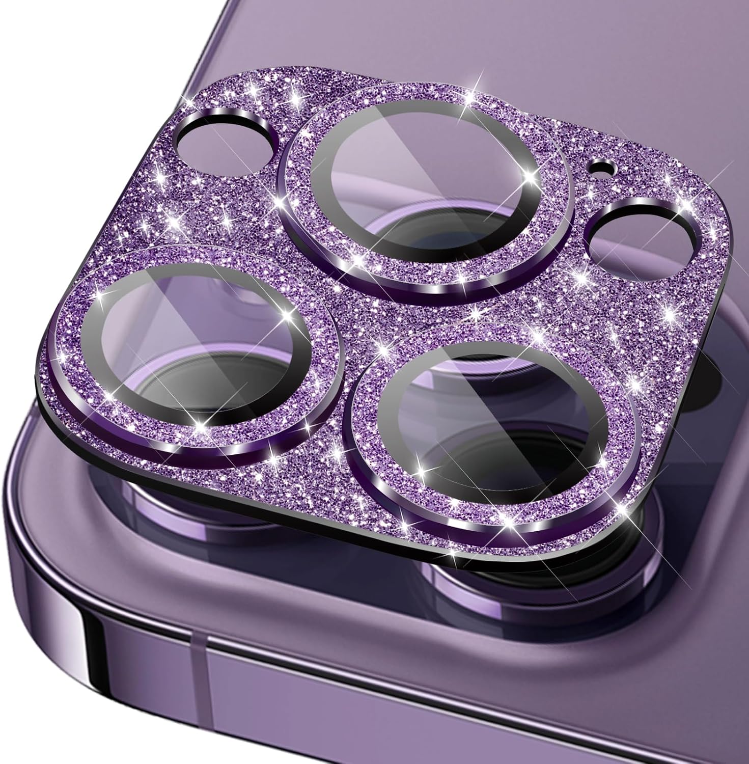 Protector de lente de cámara para iPhone 14 Pro14 Pro Max, cubierta de lente de diseño completo, anillo de metal con purpurina de vidrio templado de