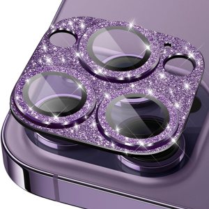 Protector de lente de cámara para iPhone 14 Pro14 Pro Max, cubierta de lente de diseño completo, anillo de metal con purpurina de vidrio templado de Protector de lente de cámara para iPhone 14 Pro14 Pro Max, cubierta de lente de diseño completo, anillo de metal con purpurina de vidrio templado de