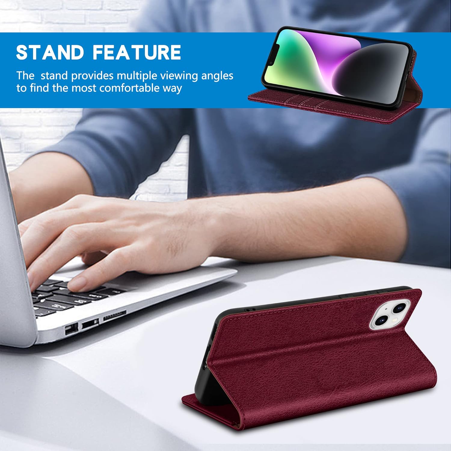 ZZXX Funda tipo cartera para iPhone 15 con bloqueo RFID, soporte de ranura para tarjetas, funda magnética fuerte de cuero plegable para iPhone 15