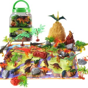 PowerTRC Juego de figuras de dinosaurio con árboles, rocas, tapete de juego y contenedor para niños y niñas Crea un parque de dinosaurios con un PowerTRC Juego de figuras de dinosaurio con árboles, rocas, tapete de juego y contenedor para niños y niñas Crea un parque de dinosaurios con un