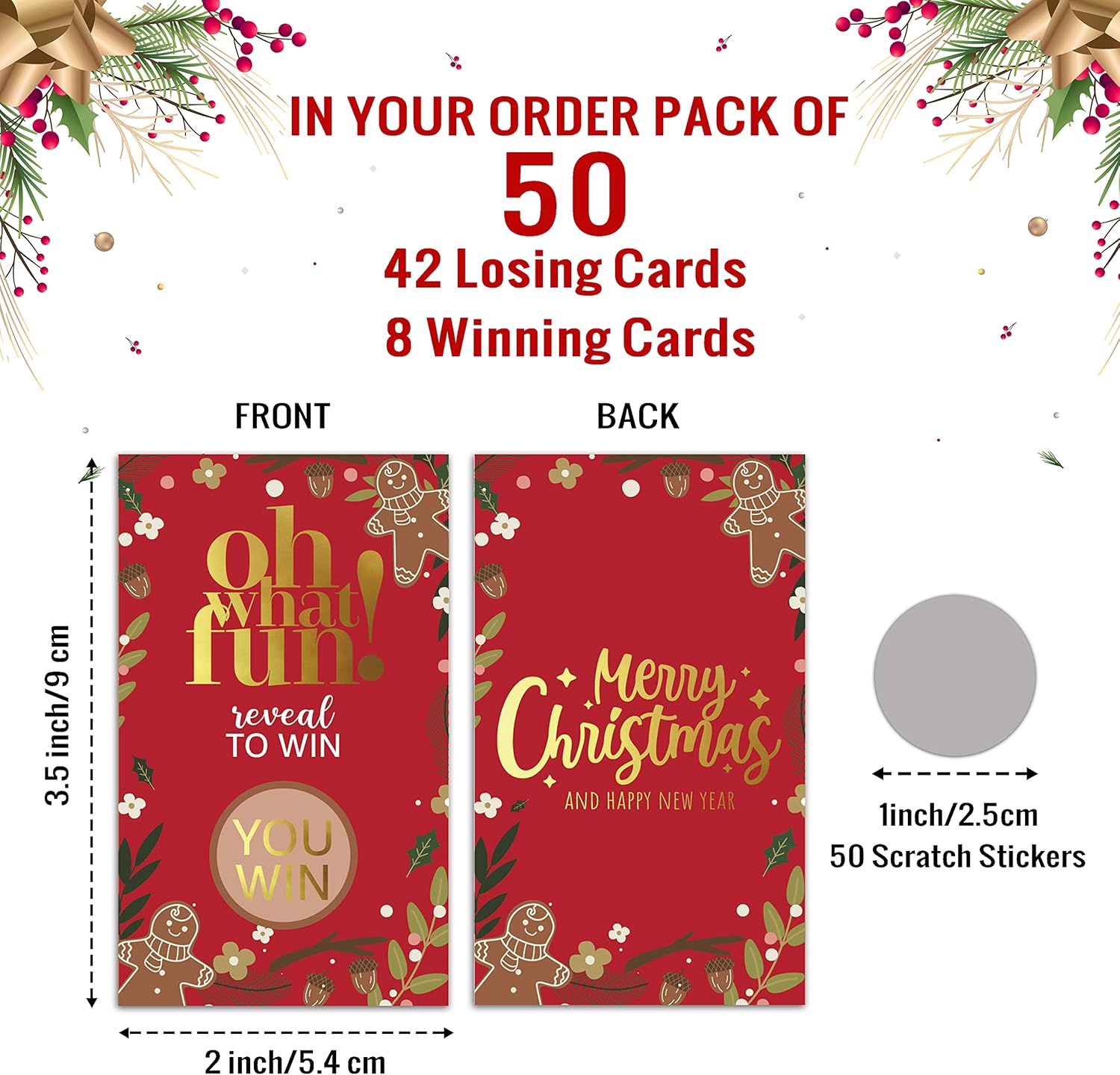 JIRIM-BEUTY 50 juegos de fiesta de Navidad Scratch Off tarjetas de juego (JRM405)