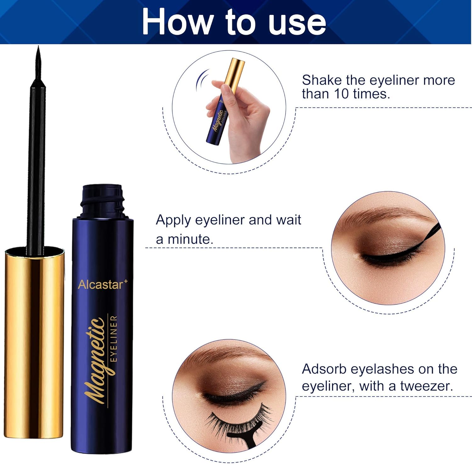 Kit de pestañas magnéticas y delineador de ojos, pestañas magnéticas de aspecto natural, pestañas magnéticas con aplicador, kit de pestañas