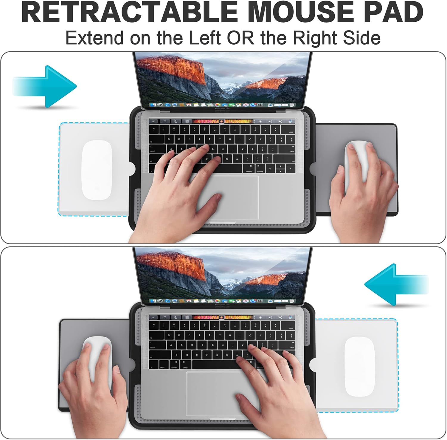 AboveTEK Escritorio portátil de regazo para computadora portátil con bandeja retráctil para mouse pad y brazo giratorio de 360 soporte de aluminio