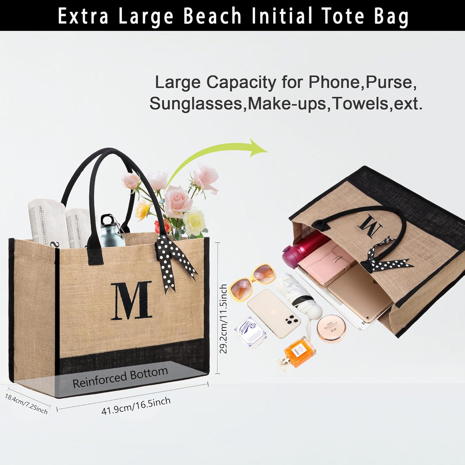 BeeGreen Bolsas de yute con monograma para mujer, bolsa de mano con inicial, regalos de cumpleaños personalizados para madre, bolsa de boda para