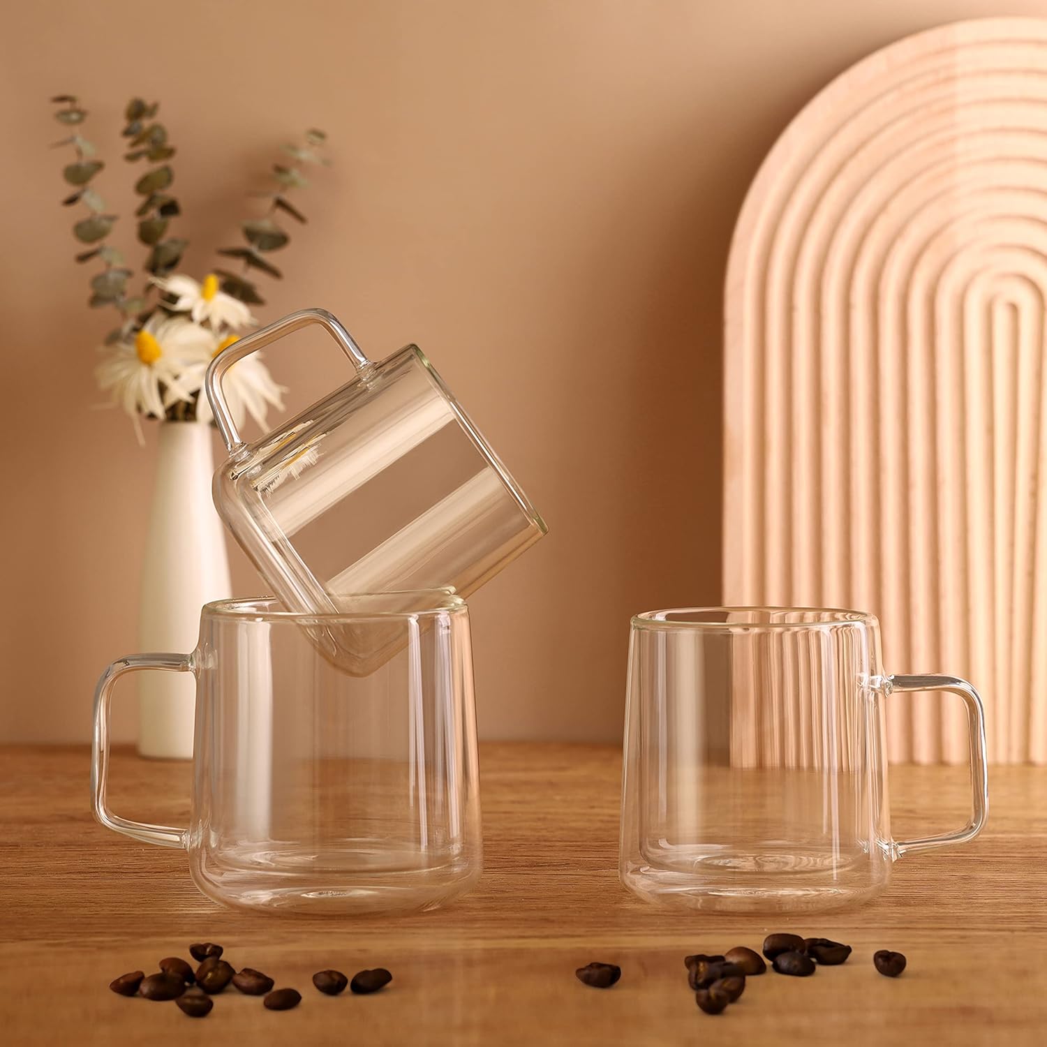 CNGLASS Tazas de café de vidrio de 15.2 onzas, tazas de vidrio aisladas de doble pared con asa, tazas de espresso transparentes para café con leche,