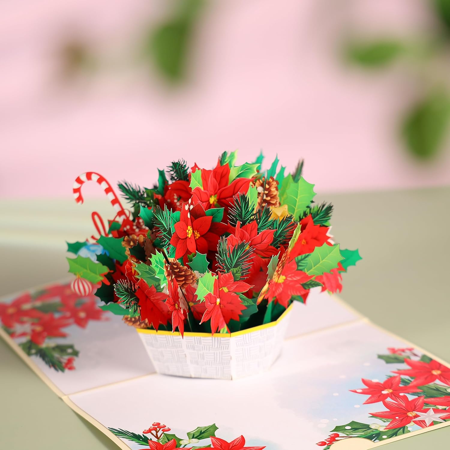 Tarjeta de Navidad desplegable, cesta de Pascua 3D hecha a mano, tarjetas de felicitación emergentes de Navidad para invierno, vacaciones, regalo de