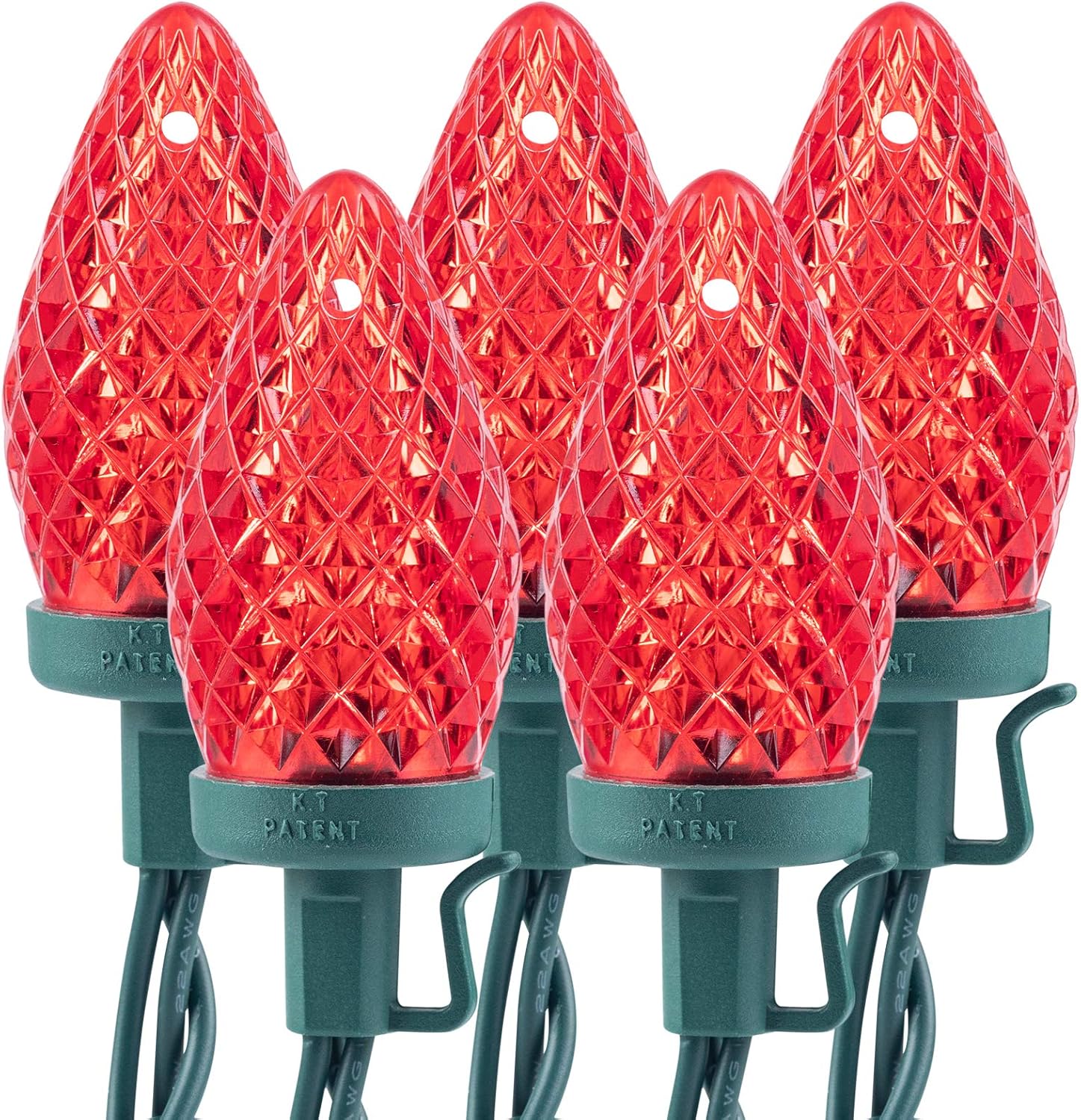 Brightown C9 – Tira de luces LED de Navidad, 33 pies, 50 luces LED impermeables de fresa, cadena de luces de alambre verde extensible para