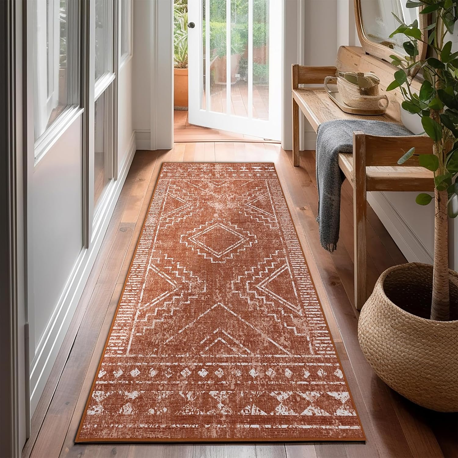 ILANGO Alfombras marroquíes de pasillo de 2 pies 5 pulgadas x 6 pies, lavables a máquina, modernas alfombras para cocina, interiores con parte