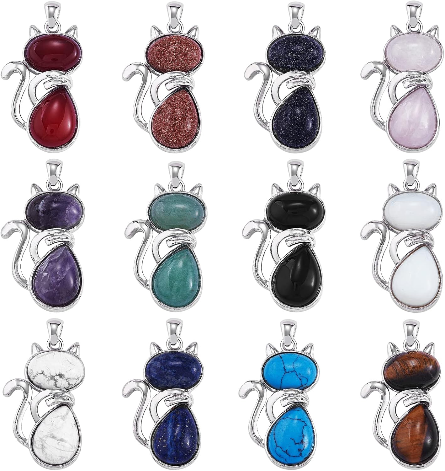 Dije de corazón de piedras preciosas naturales curativas con piedras preciosas de cristal curativo con latón en tono platino, hallazgos para hacer