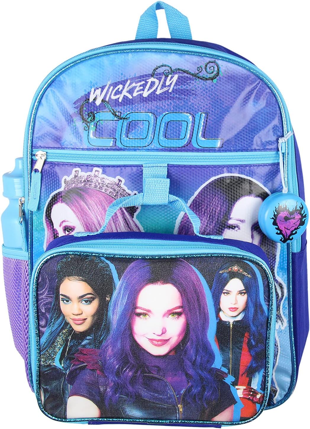 Disney Descendants Wickedly Cool Mochila de 16 pulgadas para el almuerzo, botella de agua, paquete de 5 piezas